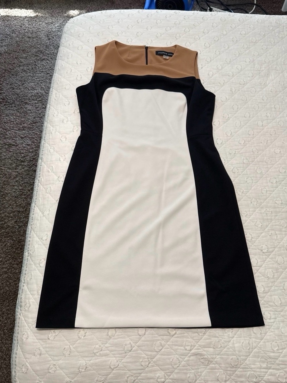 Andrew Marc Camel white black Colorblock Tank knee length dress